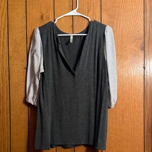 Elegant Charcoal and White Striped Women's Blouse